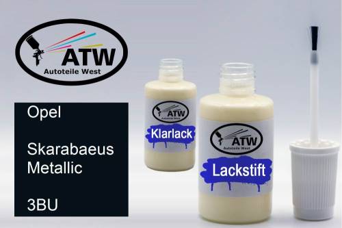 Opel, Skarabaeus Metallic, 3BU: 20ml Lackstift + 20ml Klarlack - Set, von ATW Autoteile West.